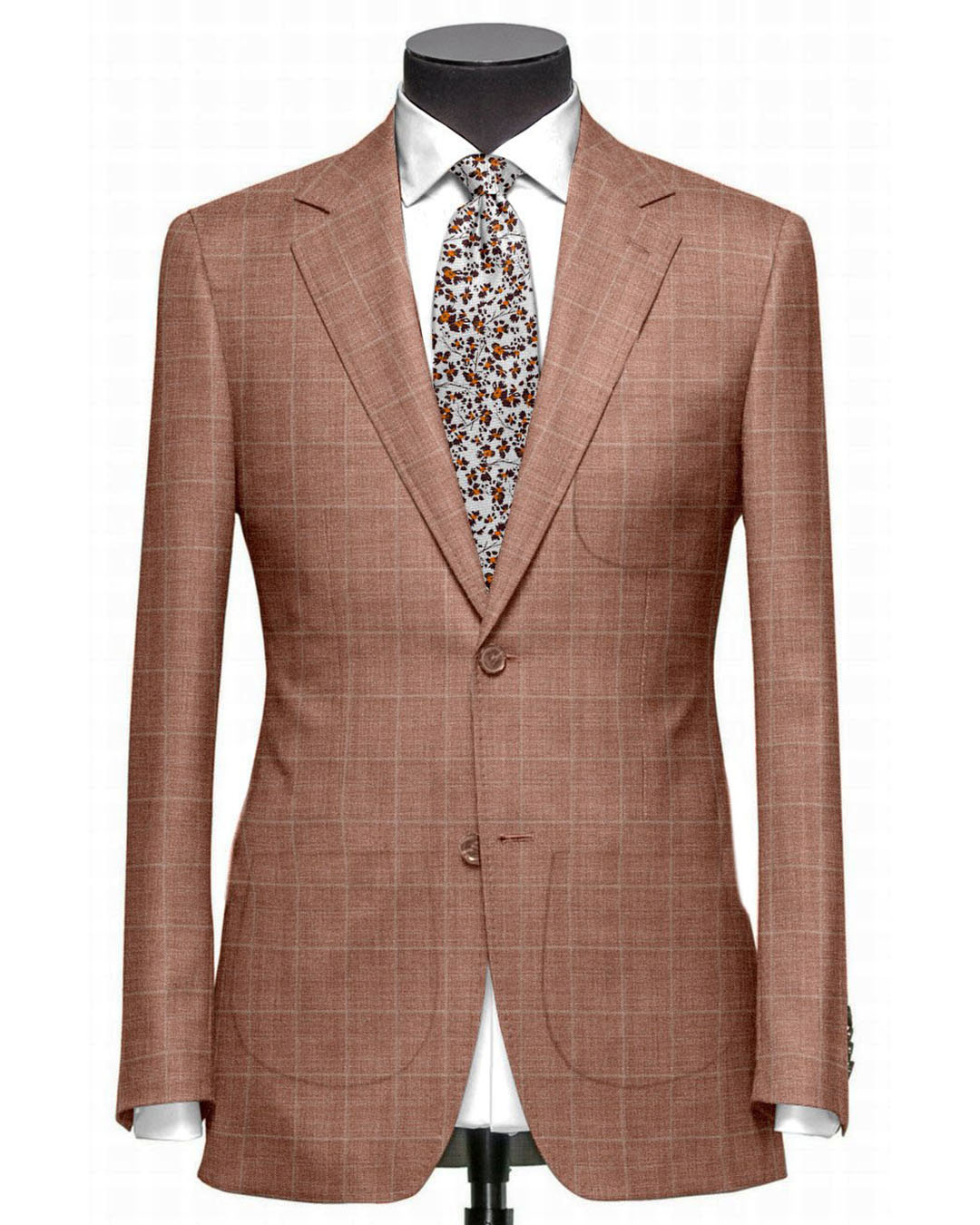 EThomas Lustrous Ginger Orange Windowpane Plaid Jacket - 1