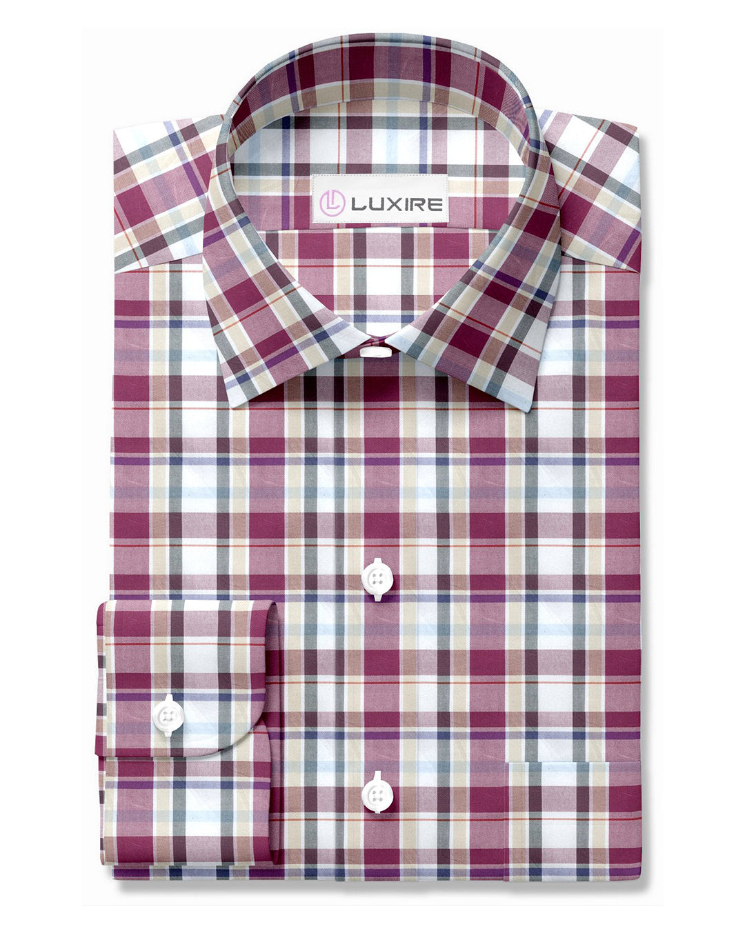 Easy-to-Iron Maroon White Ecru Oxford Checks - 1